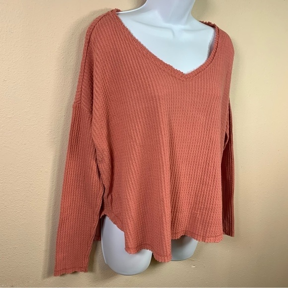 Small Mauve Pink Waffle Knit Long Sleeve Top Wild Fable V Neck Long Sleeve Top - Picture 4 of 7